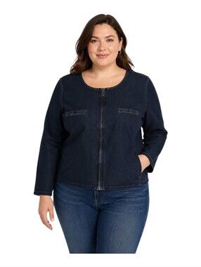 Jessica London Plus Size 26 Dark Wash Denim Jacket Zip Front EUC